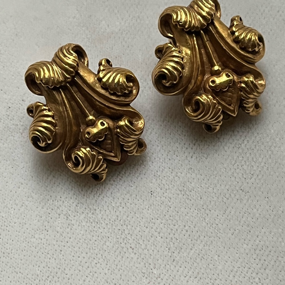 Gold Ornate Clip-On Earrings